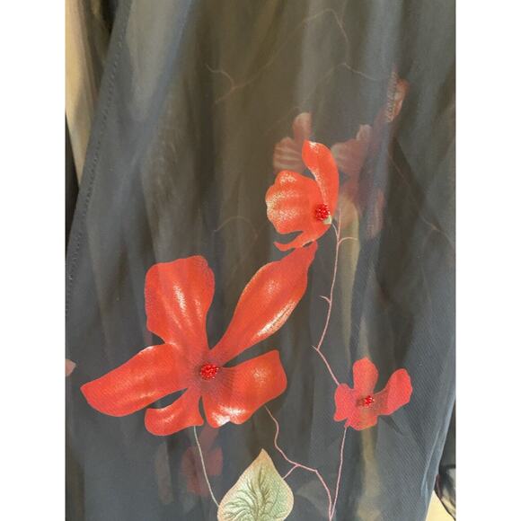 Drapers and Damons Sheer Floral Print Kimono Beaded Size 18 Romantic Goth - Picture 2 of 6